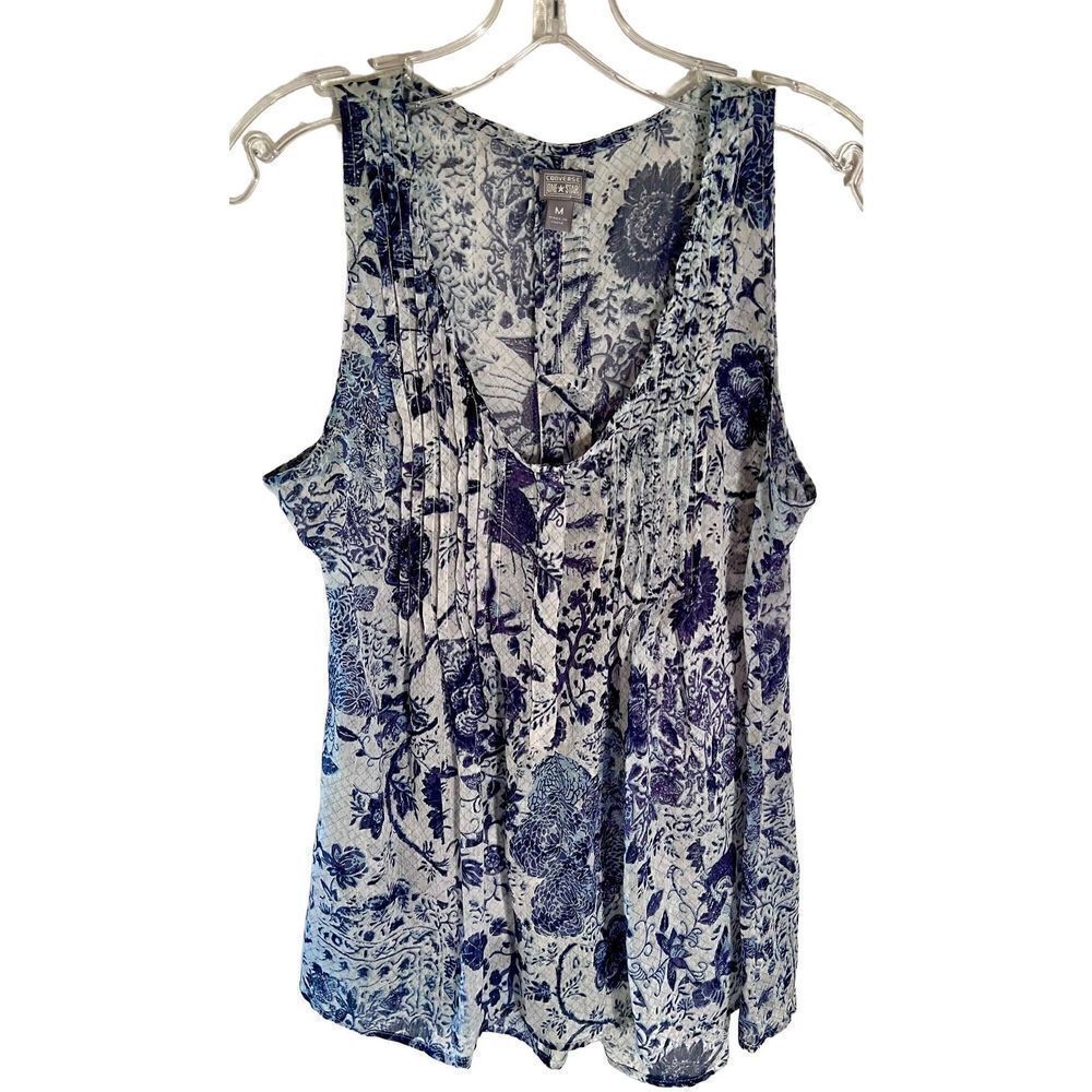 Converse One Star Blue Floral Sheer Sleeveless Top Size M Worn By Actress On TV